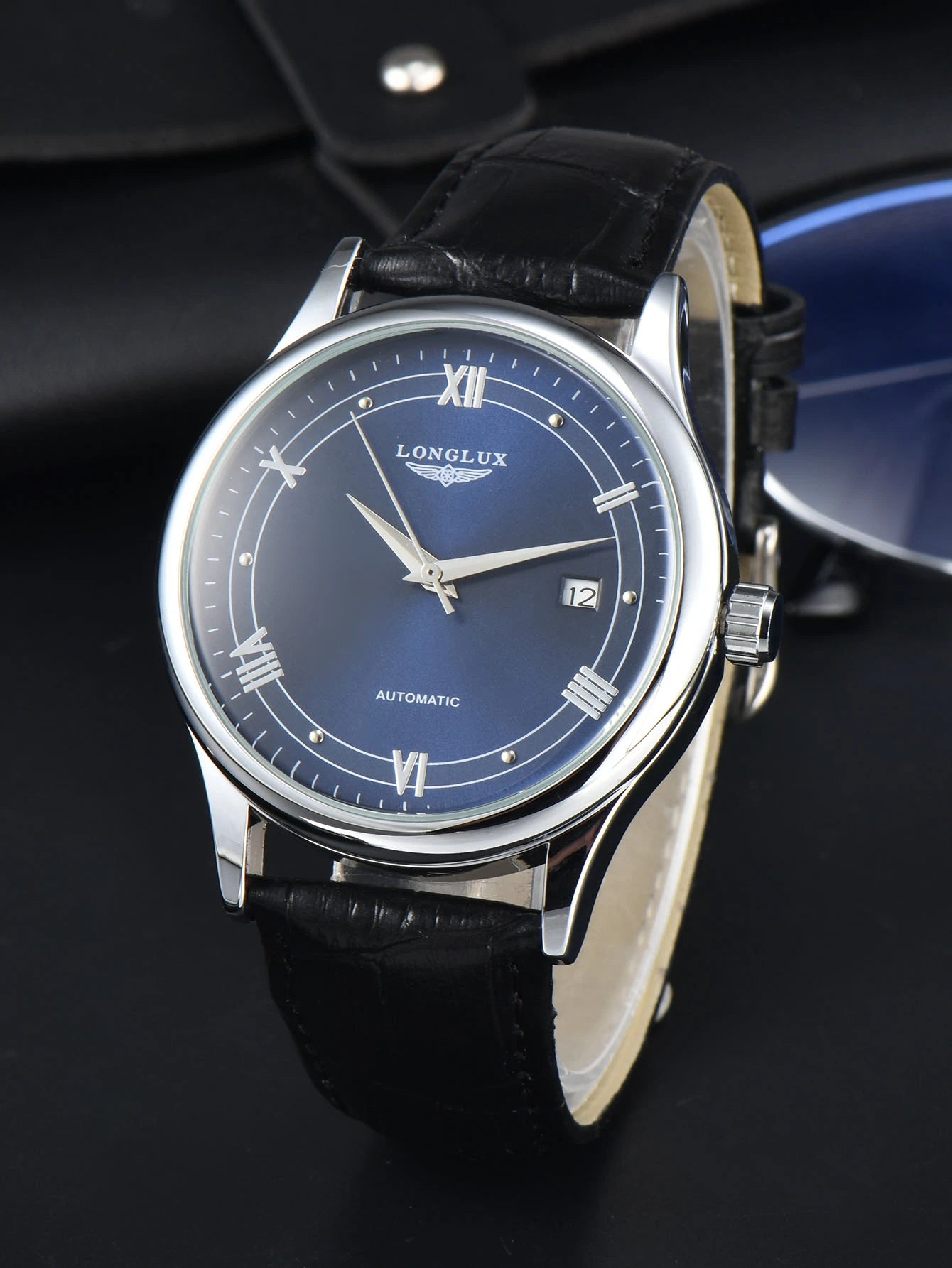 Automatic Watch Leather Strap Mechanical Date Waterproof