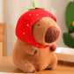 Kawaii Capybara Plush Toy - Fluffy Stuffed Animal with Turtle Bag & Strawberry Cap, Ideal Birthday Gift for Kids & Home Decoration