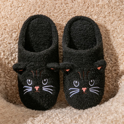 Soft women's cat-face plush slippers – cozy, comfortable indoor wear, non-slip sole for home warmth