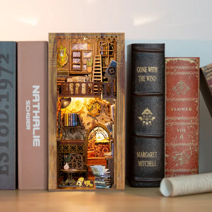 DIY bogkrog sæt træ miniature hyldeinlæg roombox dukkehus model ferie 2025 hyggeligt bibliotek gave