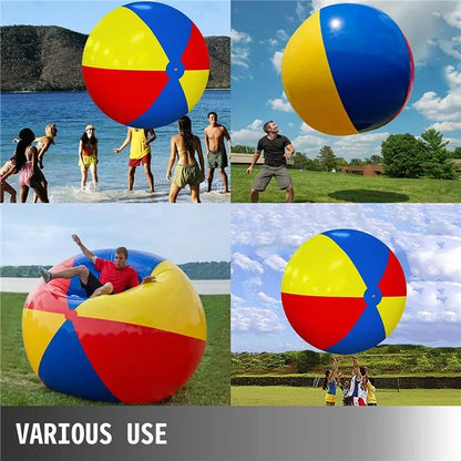 Giant Inflatable Beach Ball, Durable PVC Sports Ball for Outdoor Water Games, 100cm & 200cm, Bright Colors