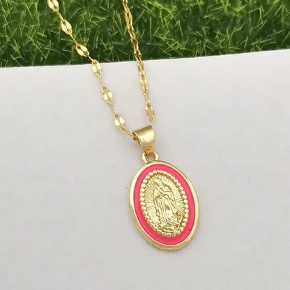 Timeless women's Virgin Mary pendant necklace - 18K gold-plated stainless steel link chain, for everyday wear