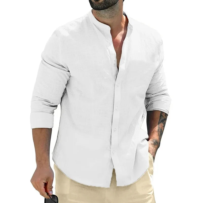 Variant image for Men's Linen Shirt - Breathable Casual and Formal Dress Shirt in White, Blue, Grey, Regular Fit, Soft Comfortable Fabric-7