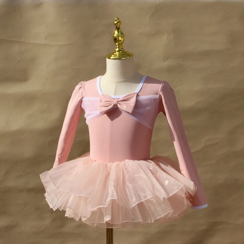 Set body leggero da balletto per ragazze - top con maniche a sbuffo, gonna tutu in tulle, poliestere, per lezione di danza