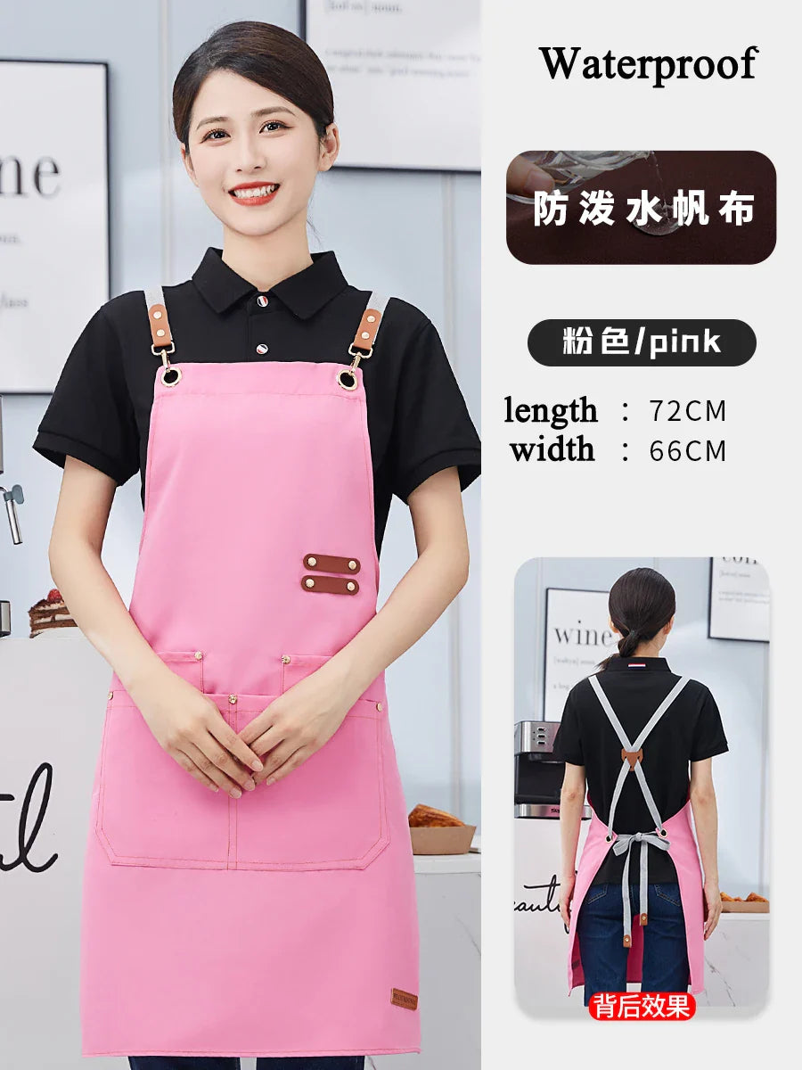 Custom Apron Waterproof Canvas Bib Apron With Adjustable Leather Look Straps Hospitality Fall 2025 Personalized Logo