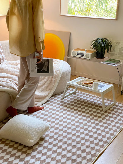 Checkerboard Plush Area Rug Japanese Style Minimalist