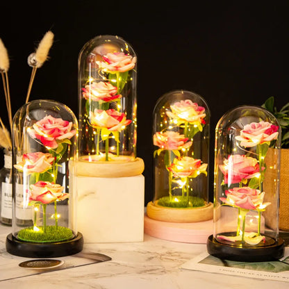 Ornement en verre rose LED - Cadeau romantique pour la Saint-Valentin et décoration de mariage