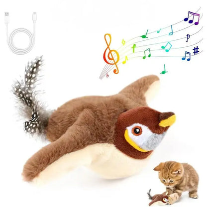 Interactive Cat Toys - Rechargeable Chirping Bird with Catnip for Indoor Cats