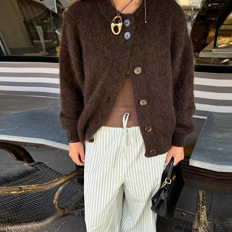 Warm Women’s Button-Up Cardigan - Waist Length Wool Mohair