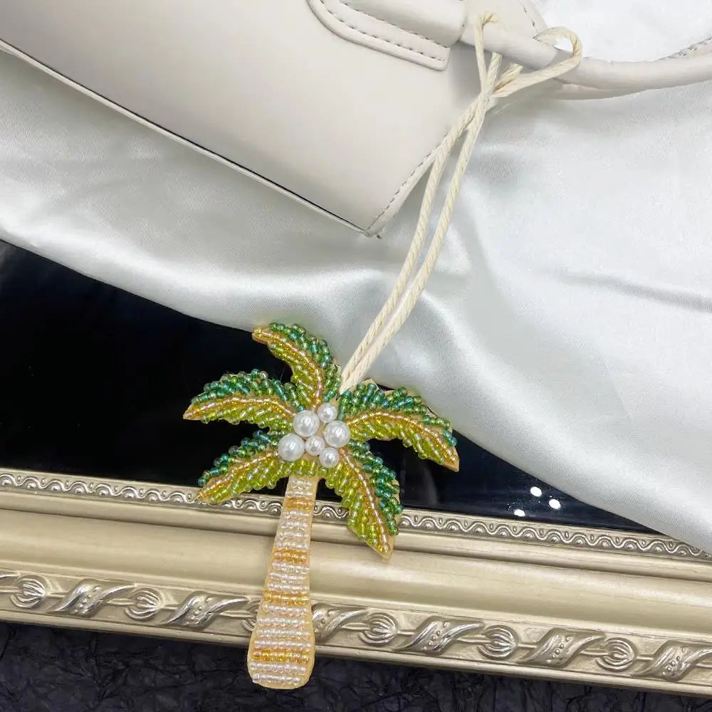 Kokospalme paljettmerke nøkkelring veskeanheng håndlaget