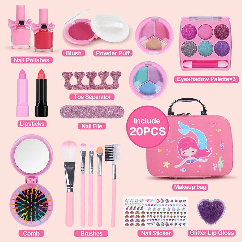 Kids Makeup Kit Pink Washable Princess Play Set Safe Non Toxic Back To School Gift 2025