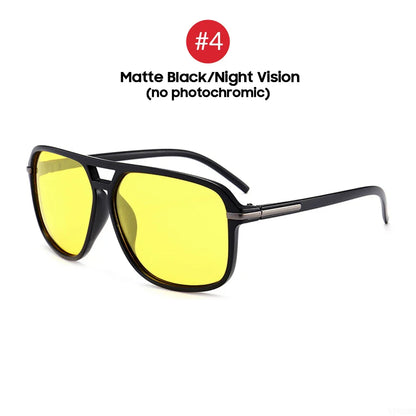 Polaroid nattseende solbriller med store firkantede fotokromatiske linser for kjøring fra dag til natt Høst 2025 trend