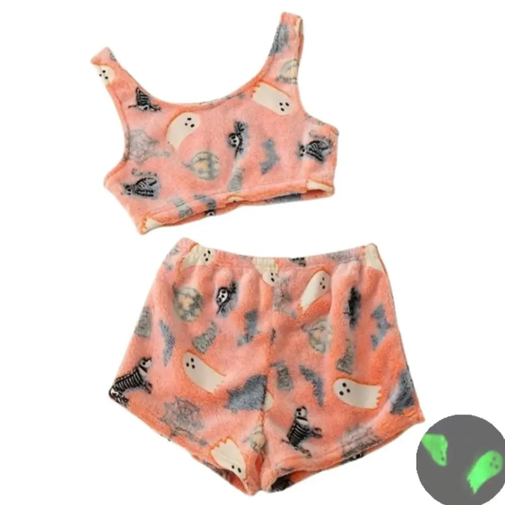 Soft Womens Pajama Set - Sleeveless Crop, Velvet Homewear