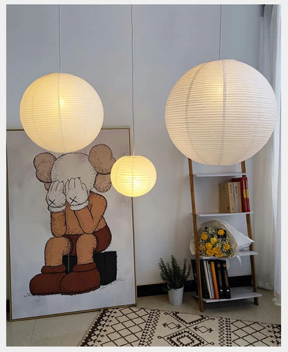 Japandi Pendant Lamp Wabi Sabi Rice Paper Round LED Dimmable