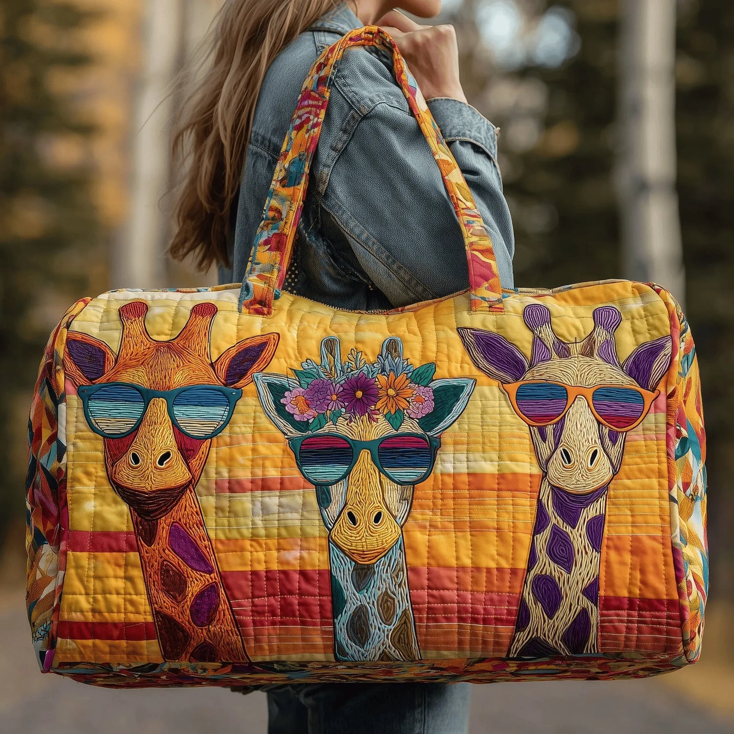 Lightweight women's travel tote bag - quilted, 3D-printed fabric, for travel, beach, camping