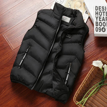 Warm Men’s Puffer Vest - Short Quilted, Polyester, Winter