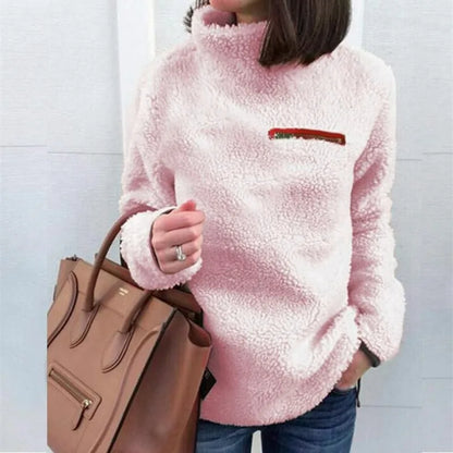Warm Women's Turtleneck Pullover - Relaxed Sherpa Layering