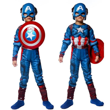Captain America Boys Superhero Muscle Print Jumpsuit Halloween Cosplay Costume for Kids 2026