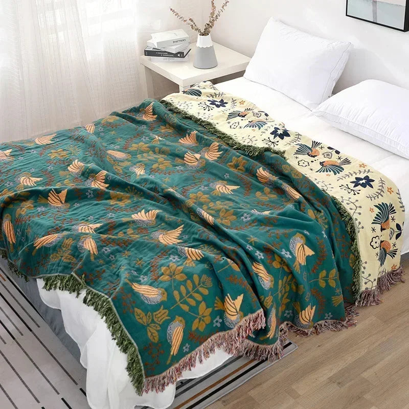 Double-Sided Japanese Cotton Throw Blanket - Versatile Sofa Cover & Bedspread, All-Season Cooling