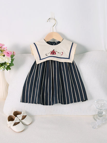 Lightweight girls' dress - sailor collar, striped pleated skirt, cotton-elastane blend, summer casual