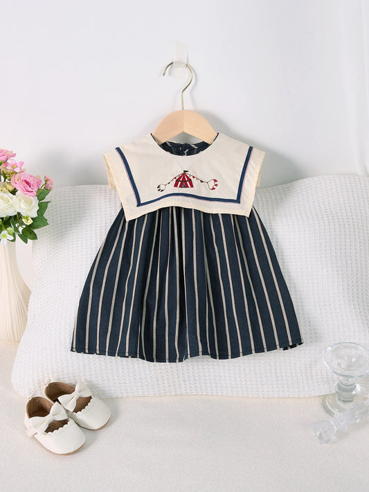 Lightweight girls' dress - sailor collar, striped pleated skirt, cotton-elastane blend, summer casual