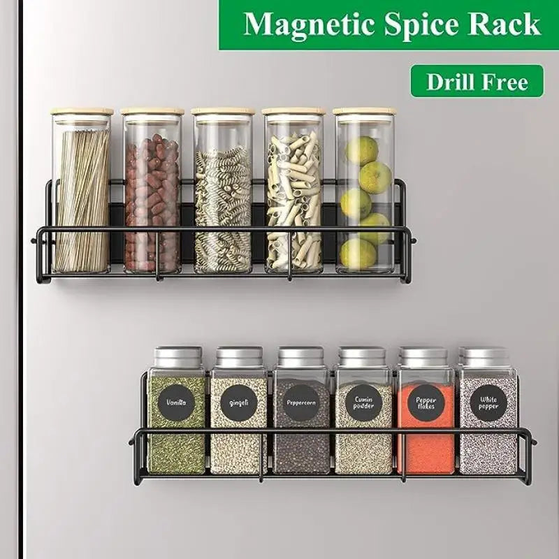 Magnetic Spice Rack Organizer - Home Organizers for Kitchen, Metal Fridge Shelf, 2-Piece Set