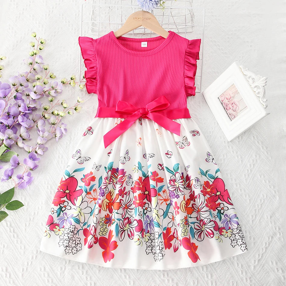 Breathable girls' dress - lace-up sling, sleeveless, flowy, polyester, for summer