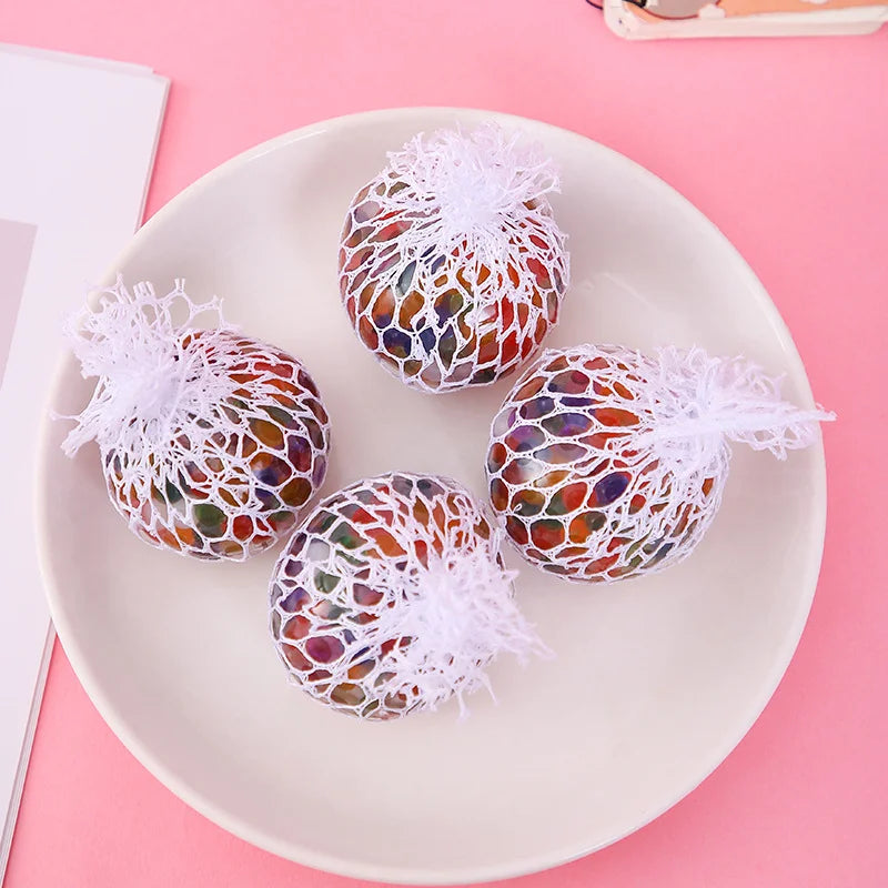 6cm Rainbow Bead Stress Ball Mesh Pinch Pocket Fidget