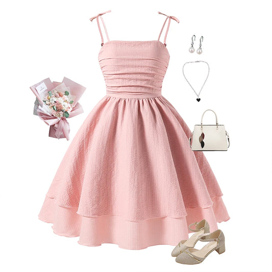 Lightweight Girls' Dress - Tiered Sling Dress, Polyester Elastane, For Birthday Party, Pageant, Communion