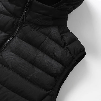 Warm Men’s Sleeveless Vest - Quilted Hood, Cotton Poly