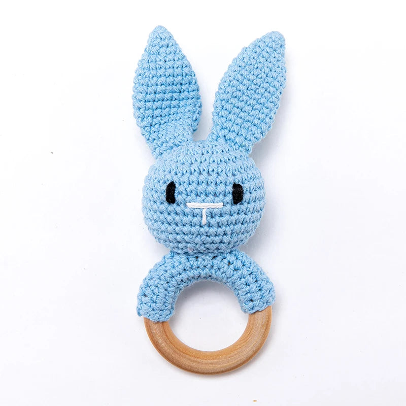 Wooden Crochet Animal Teether Rattle Newborn Sensory Toys