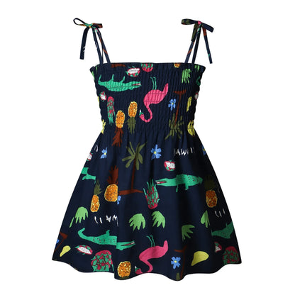 Soft girls' sundress - smocked bodice, daisy print, polyester, for casual summer outings