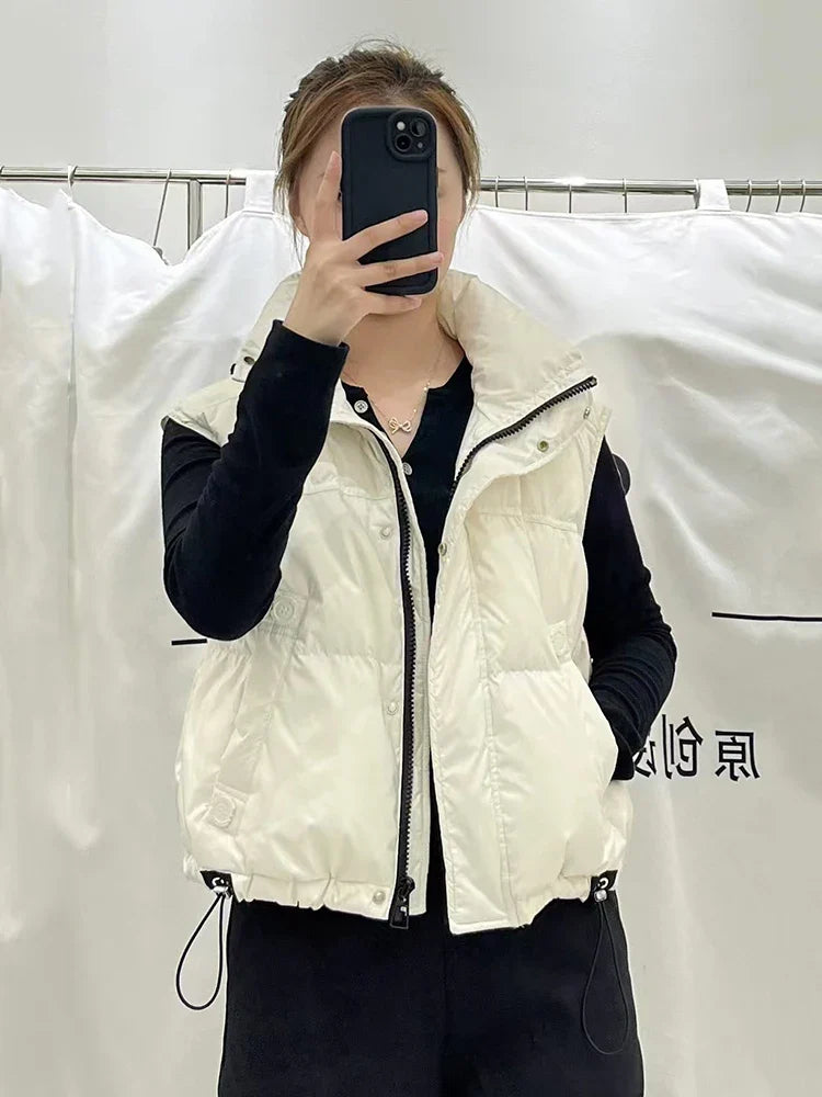 Warm Women’s Down Vest - Stand Collar, Duck Down, Winter