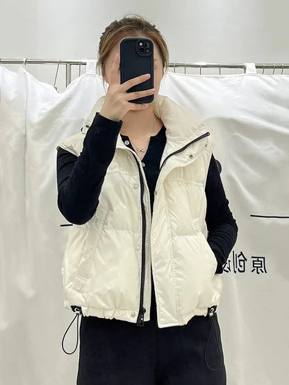 Warm Women’s Down Vest - Stand Collar, Duck Down, Winter