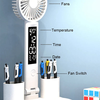 Rechargeable Desk Lamp LED With Fan And Clock Display Study Light Back To School 2025 Portable Adjustable Brightness