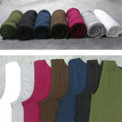 Breathable men's cotton tank top – slash neck, casual fit, solid, summer knit vest