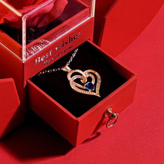 Eternal Rose Gift Box with Heart Necklace - A Romantic Valentine's Day Jewelry Set for Birthdays & Anniversaries