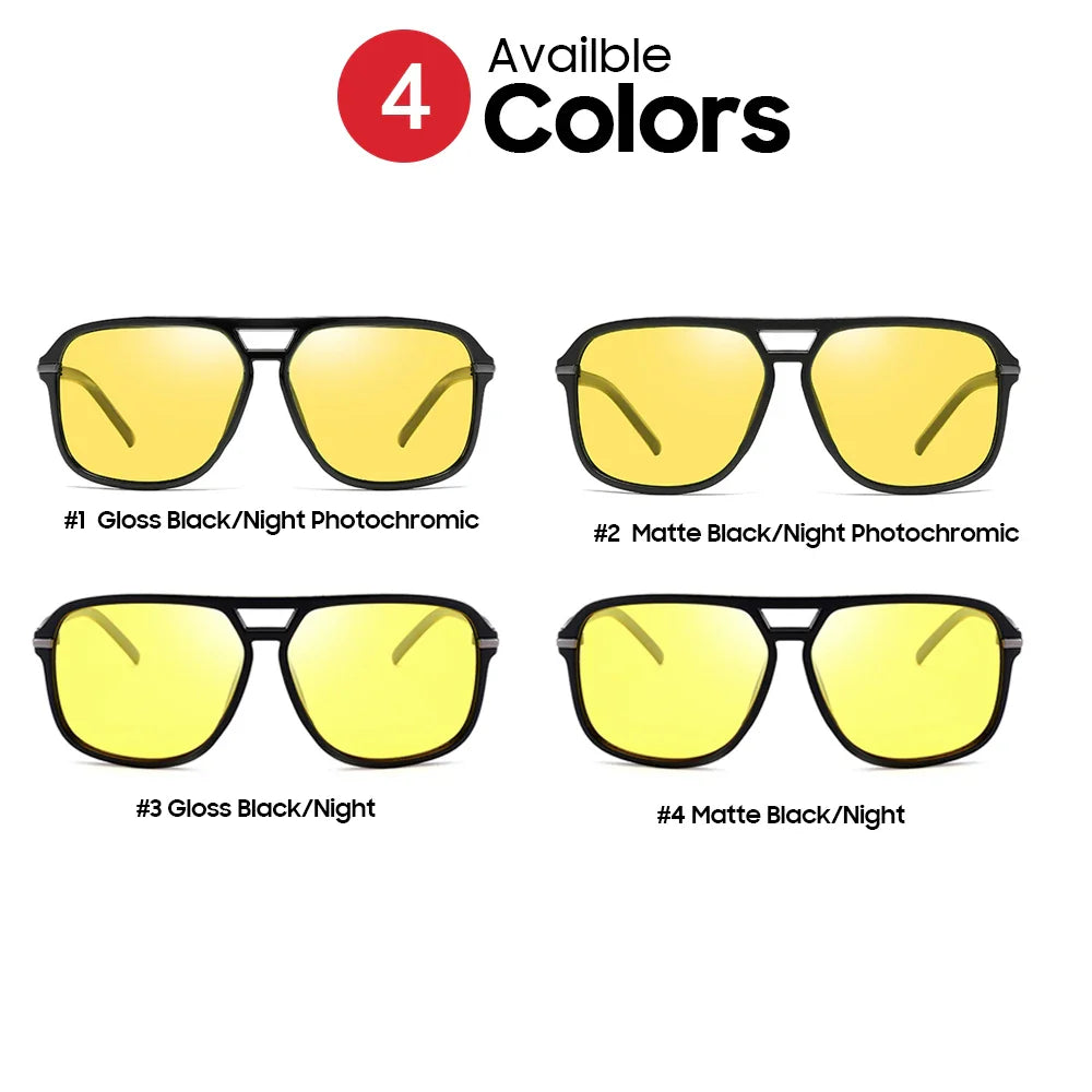Polaroid nattseende solbriller med store firkantede fotokromatiske linser for kjøring fra dag til natt Høst 2025 trend