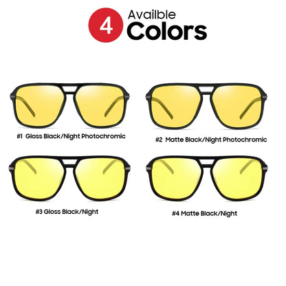 Polaroid nattseende solbriller med store firkantede fotokromatiske linser for kjøring fra dag til natt Høst 2025 trend