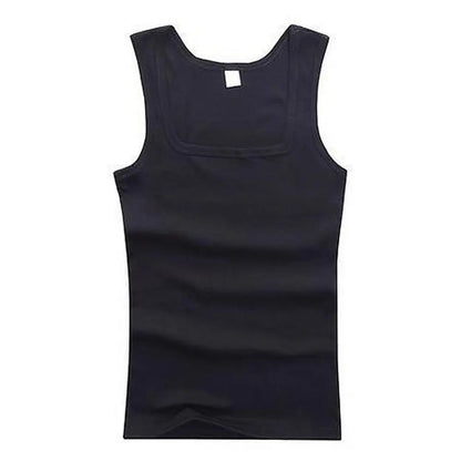 Breathable men's cotton tank top – slash neck, casual fit, solid, summer knit vest