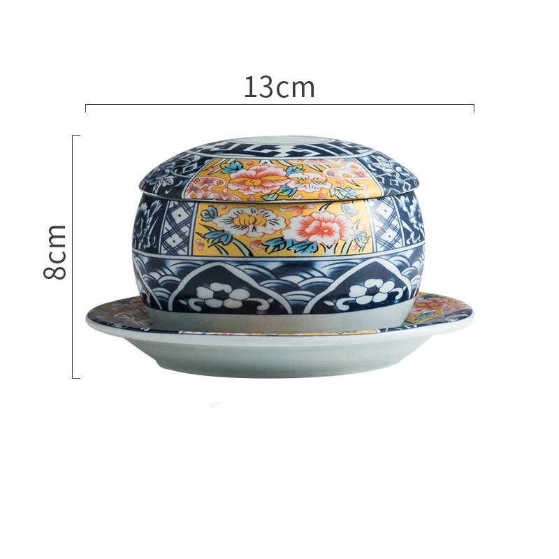 Handmålade japanska keramiska dessertskålar med lock, set