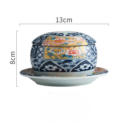 Handmålade japanska keramiska dessertskålar med lock, set