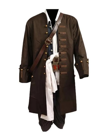 Pirates of the Caribbean Captain Jack Sparrow Full Cosplay Costume Set for Men Adults Halloween 2026