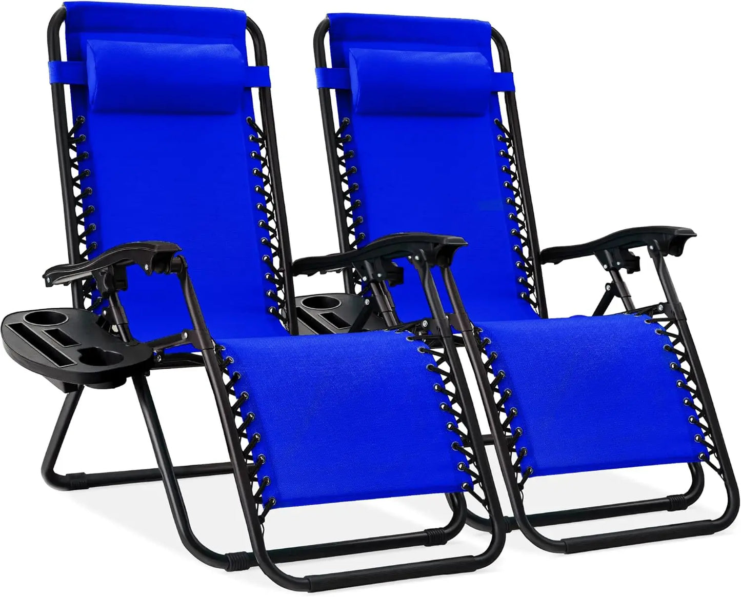 Adjustable Steel Mesh Zero Gravity Lounge Chairs with Cup Holders & Pillows - Portable Recliners for Outdoor Relaxation and Comfort