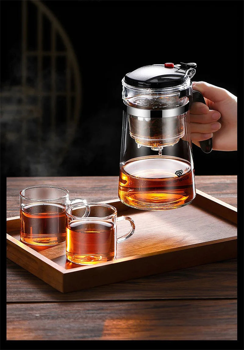 Heat Resistant Glass Teapot With One Click Filter Tea Maker
