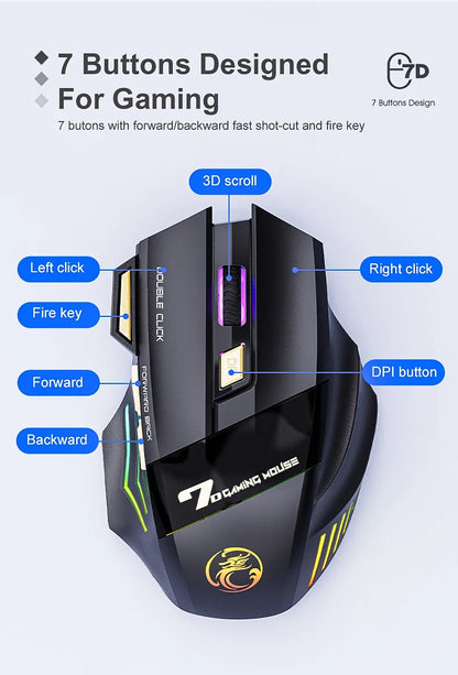 Wireless Gaming Mouse 3200DPI Dual Mode Rechargeable