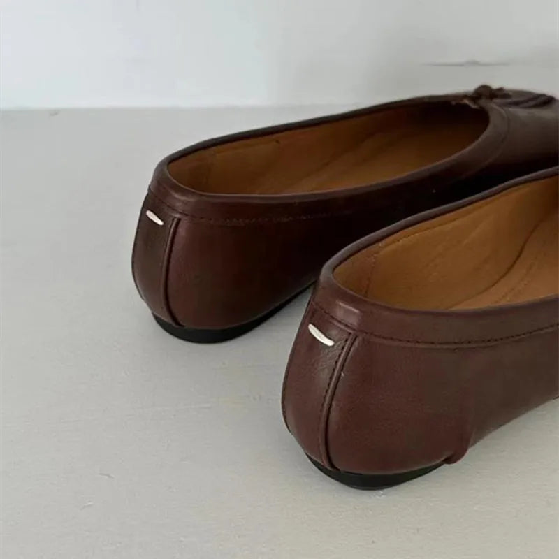 Soft Women Tabi Ballet Flats - Split Toe, Leather, Casual