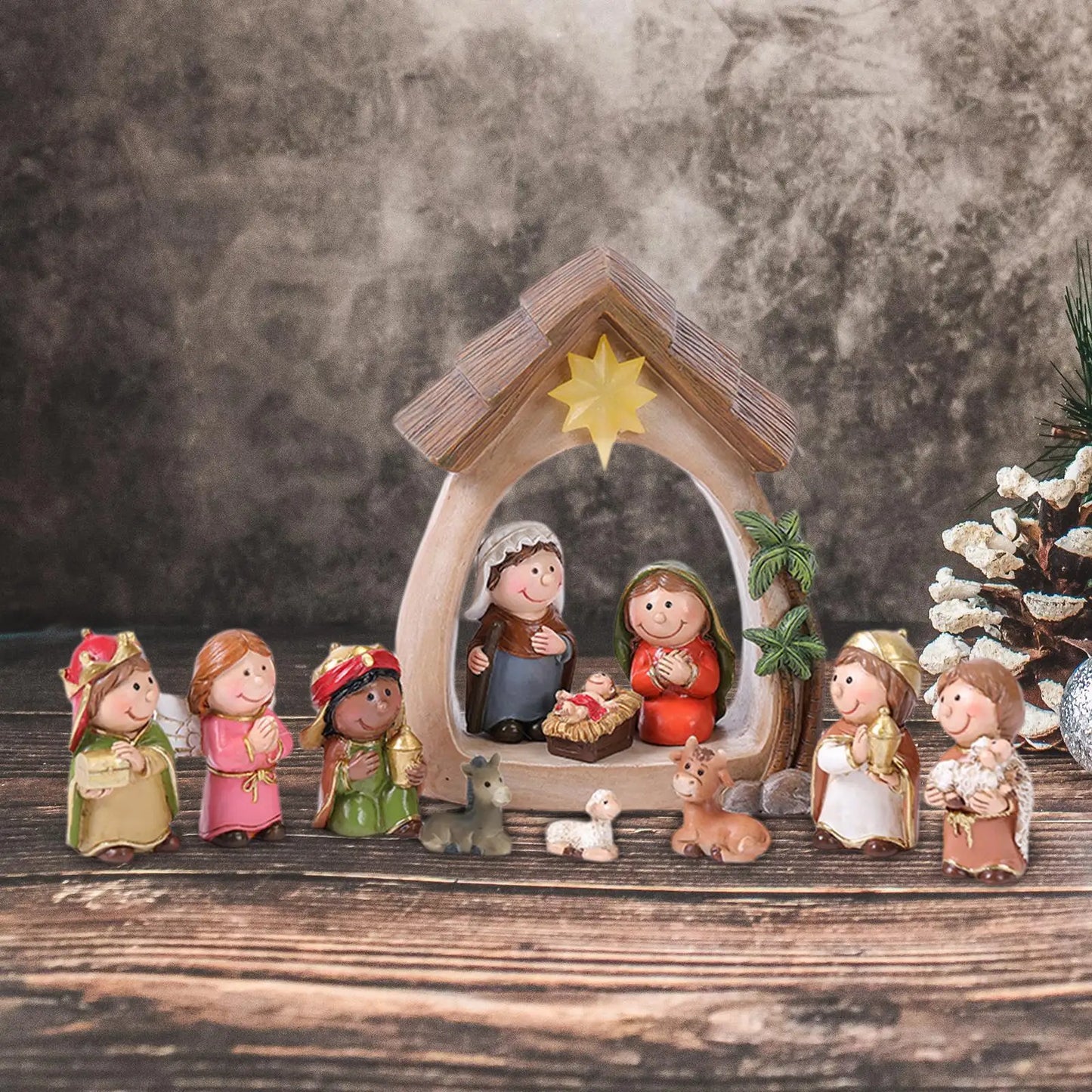 Nativity Figurines 12-Piece Lighted Holy Family Scene For Christmas Tabletop Decor 2025 Trend