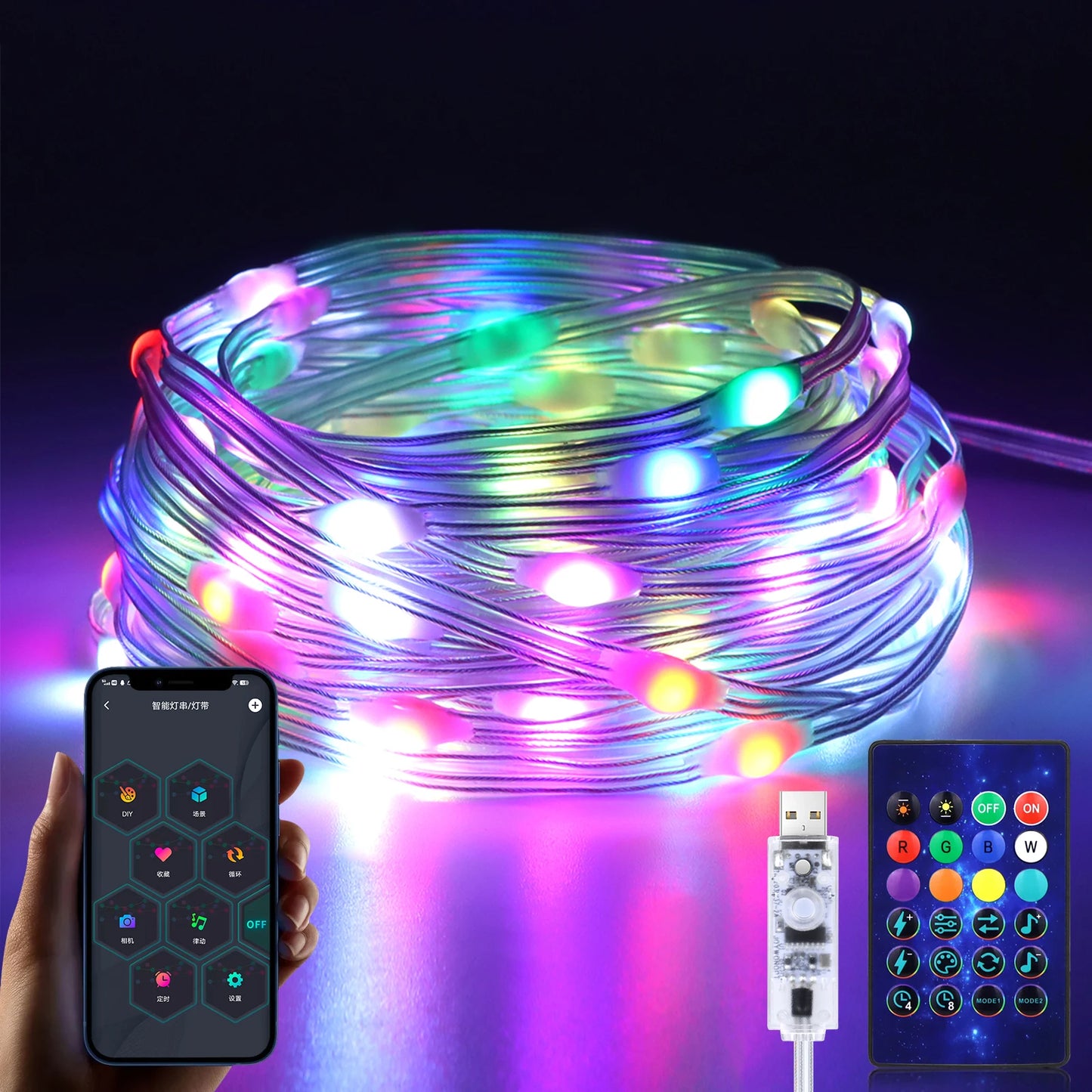 Guirlande lumineuse de Noël Bluetooth - Guirlande LED étanche pour arbre de Noël, application et décoration de vacances télécommandée