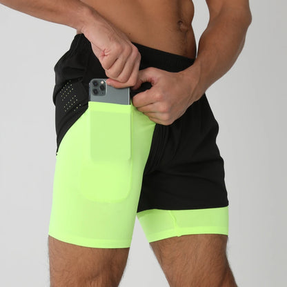 Quick-dry men's 2-in-1 running shorts - lightweight lined, polyester, for gym and summer training